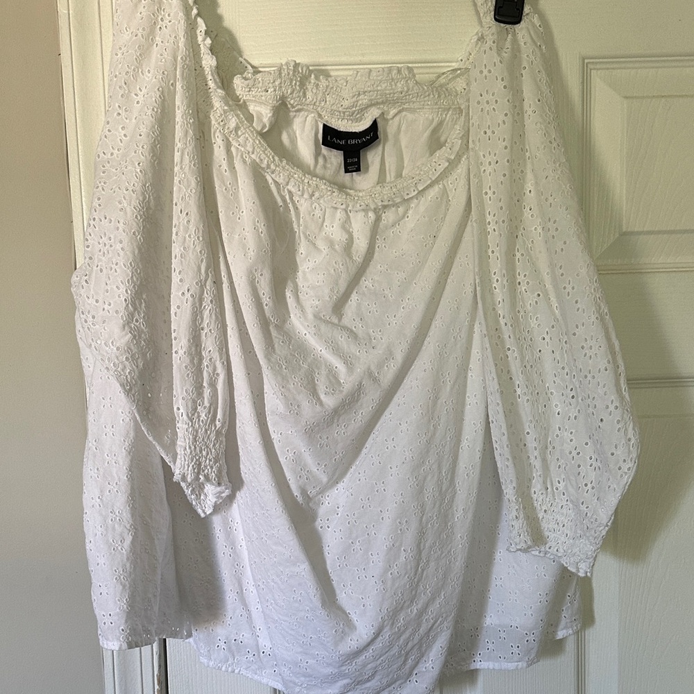 Lane Bryant Elegant White Eyelet Blouse